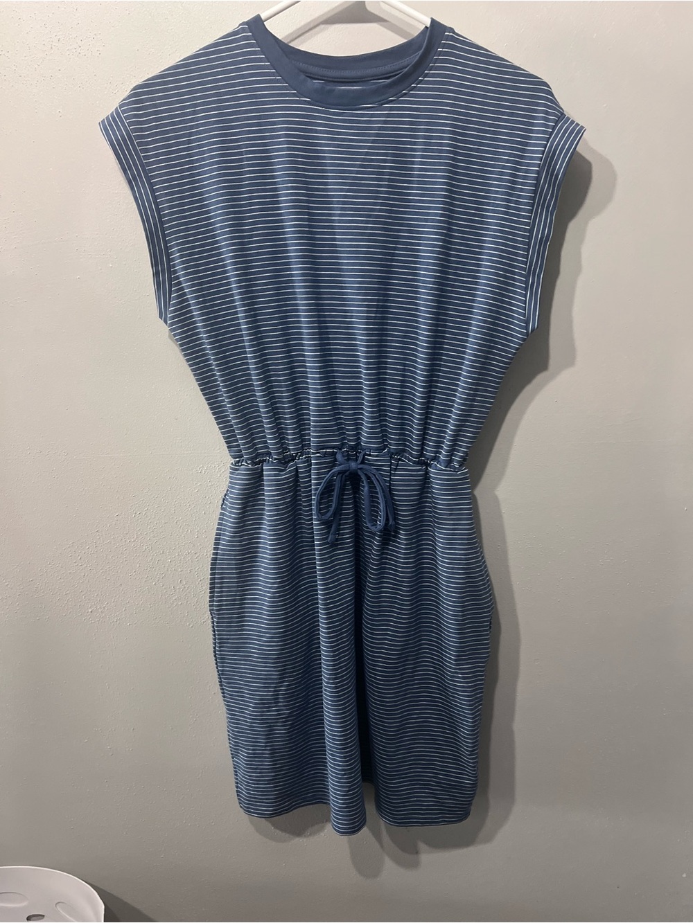 A New Day navy and white striped casual drawstring dress cap sleeves  X-Small